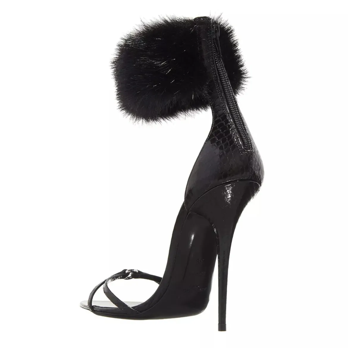 Saint Laurent Adorned With A Faux Fur Ankle Strap Black Riemchensandalen