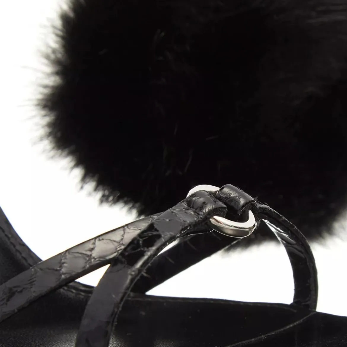 Saint Laurent Adorned With A Faux Fur Ankle Strap Black Riemchensandalen