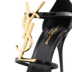 Saint Laurent Cassandra Sandals in Patent Leather Black High Heels