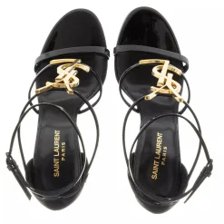 Saint Laurent Cassandra Sandals in Patent Leather Black High Heels