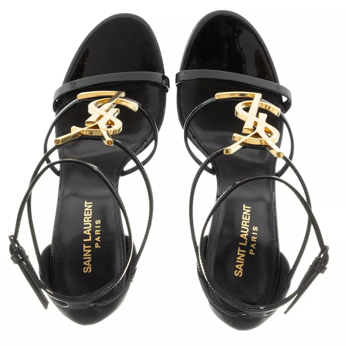 Saint Laurent Cassandra Sandals in Patent Leather Black High Heels