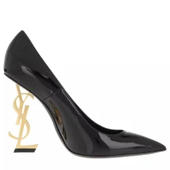 Saint Laurent Logo High Heel Pumps Leather Black Pumps