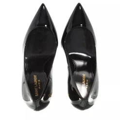 Saint Laurent Logo High Heel Pumps Leather Black Pumps