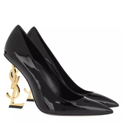 Saint Laurent Logo High Heel Pumps Leather Black Pumps