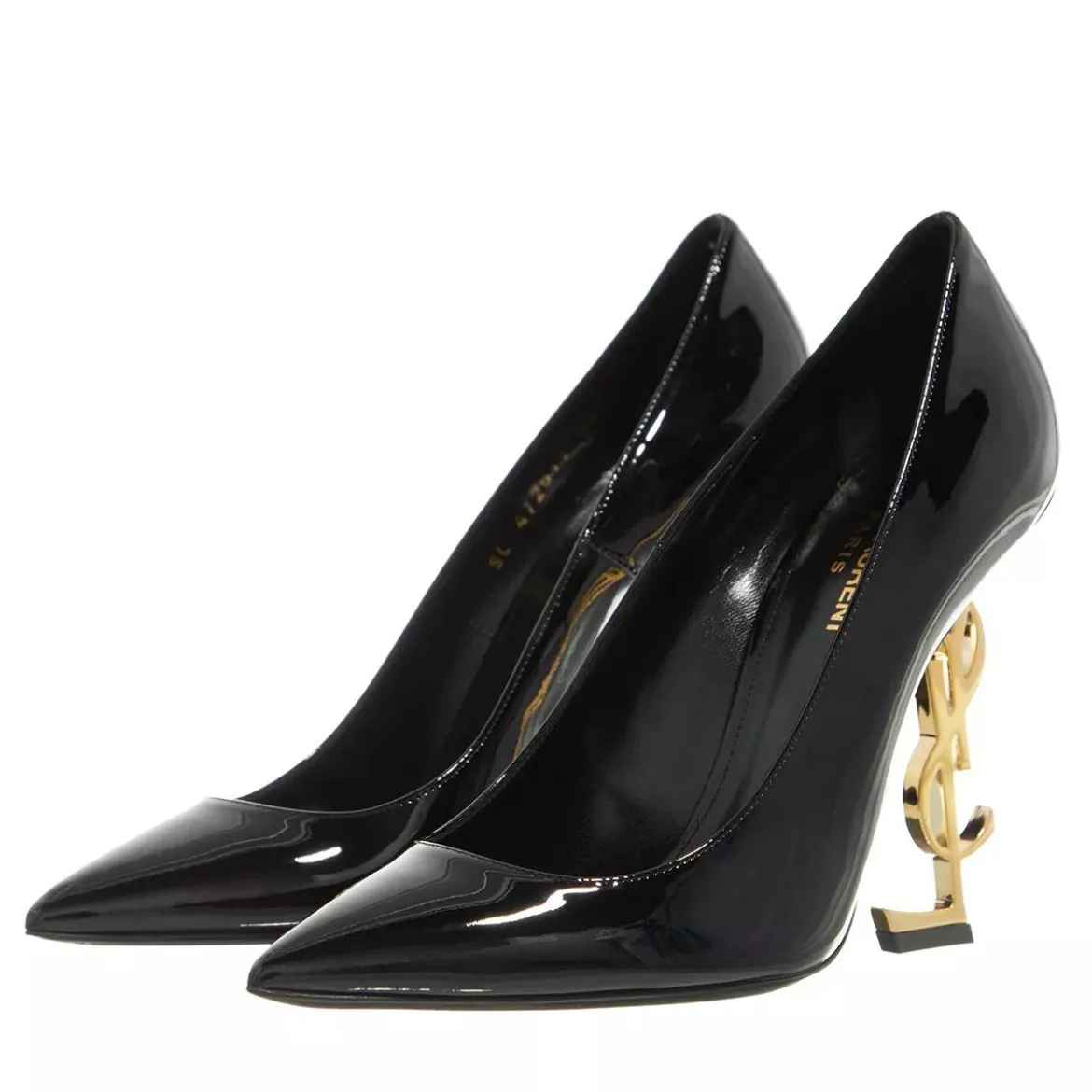 Saint Laurent Logo High Heel Pumps Leather Black Pumps