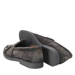 Santoni Doppel-Monkstraps aus Veloursleder grau Schnürschuhe