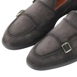 Santoni Doppel-Monkstraps aus Veloursleder grau Schnürschuhe