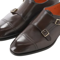 Santoni Doppel-Monkstraps aus Leder braun Schnürschuhe
