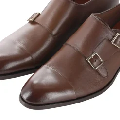 Santoni Doppel-Monkstraps aus Glattleder braun Schnürschuhe