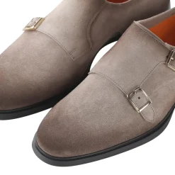 Santoni Doppel-Monkstraps aus Veloursleder braun Schnürschuhe