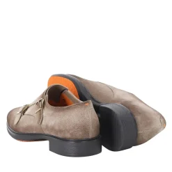 Santoni Doppel-Monkstraps aus Veloursleder braun Schnürschuhe