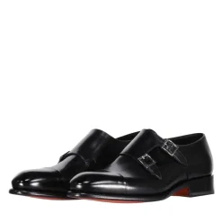 Santoni Doppel-Monkstraps aus Leder Schwarz Schnürschuhe