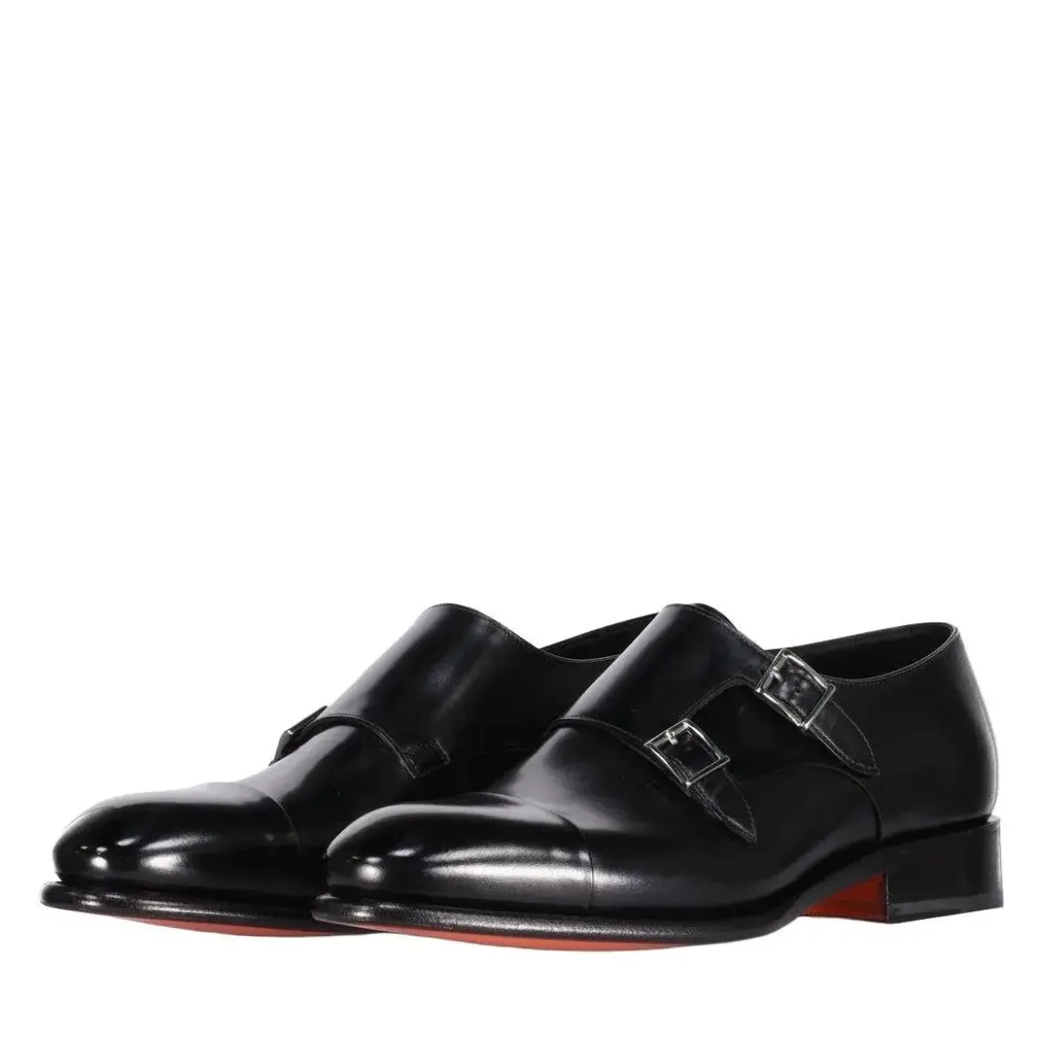 Santoni Doppel-Monkstraps aus Leder Schwarz Schnürschuhe