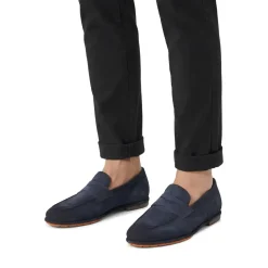 Santoni Loafer aus Veloursleder blau Schnürschuhe
