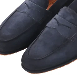 Santoni Loafer aus Veloursleder blau Schnürschuhe