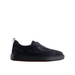 Santoni Round Toe Sneaker With Logo Blue Low-Top-Sneaker
