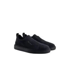 Santoni Round Toe Sneaker With Logo Blue Low-Top-Sneaker