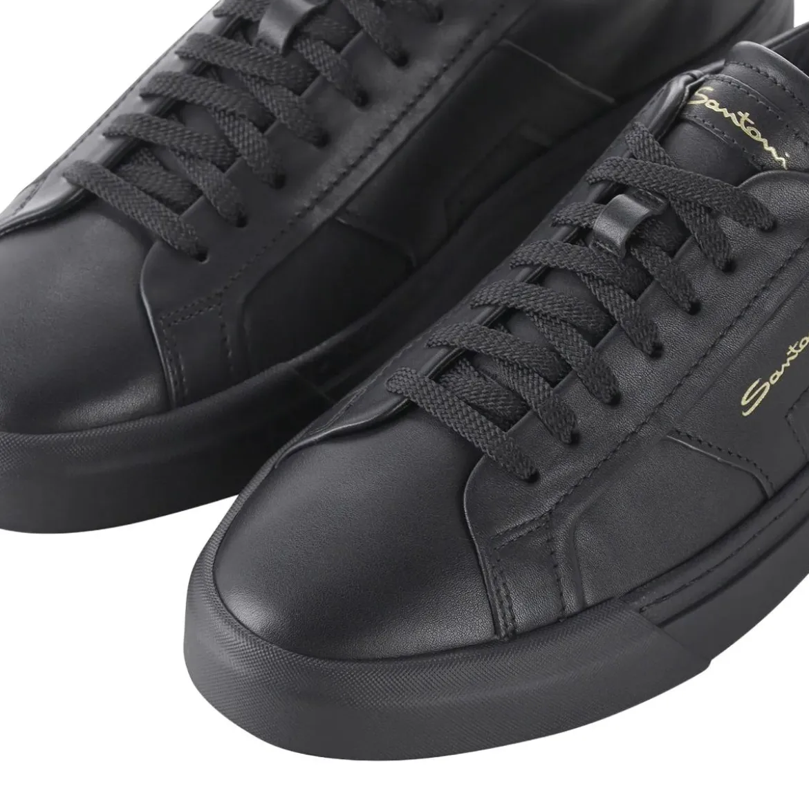 Santoni Sneaker aus Leder schwarz Schnürschuhe