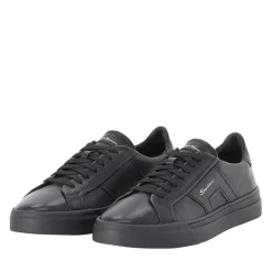 Santoni Sneaker aus Leder schwarz Schnürschuhe