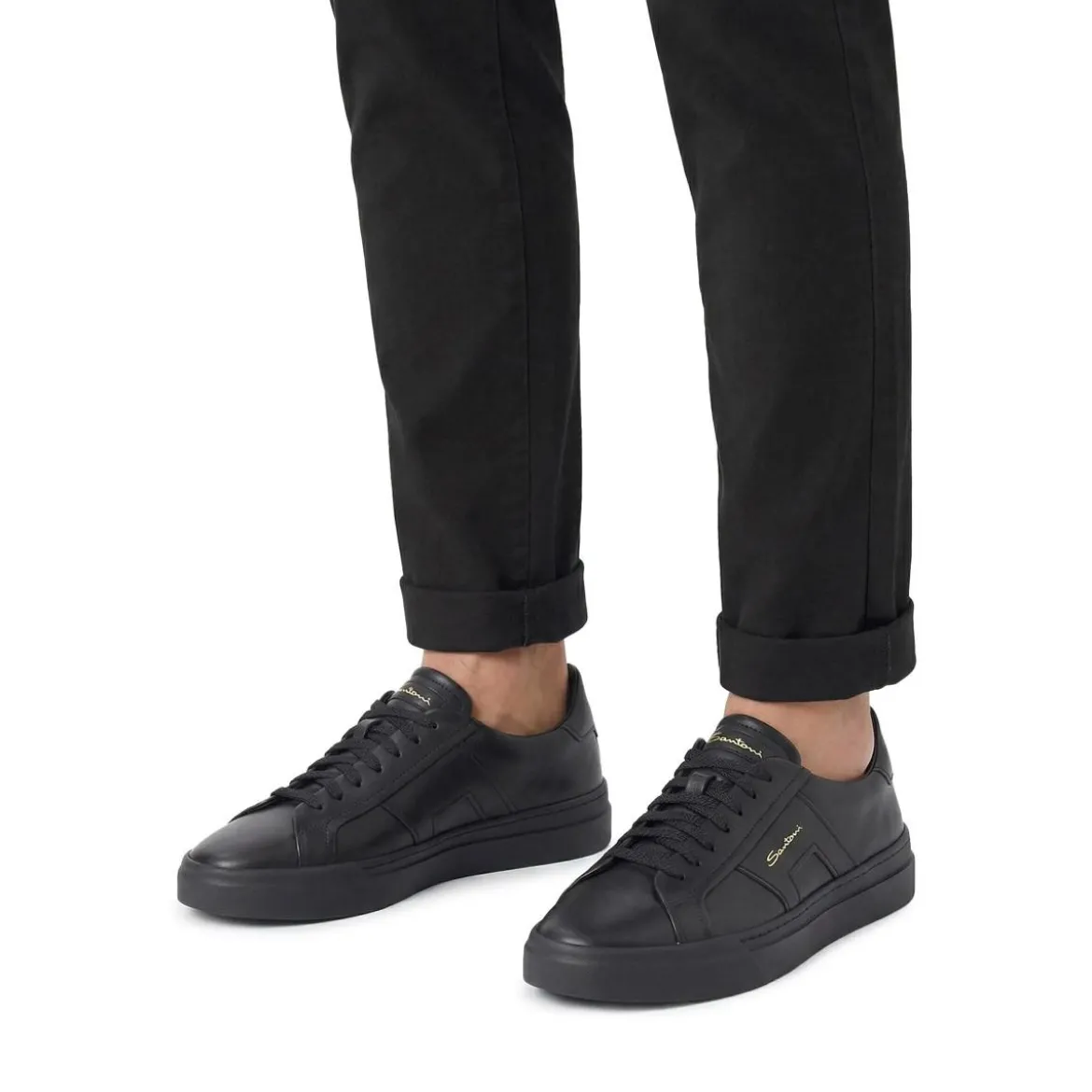Santoni Sneaker aus Leder schwarz Schnürschuhe
