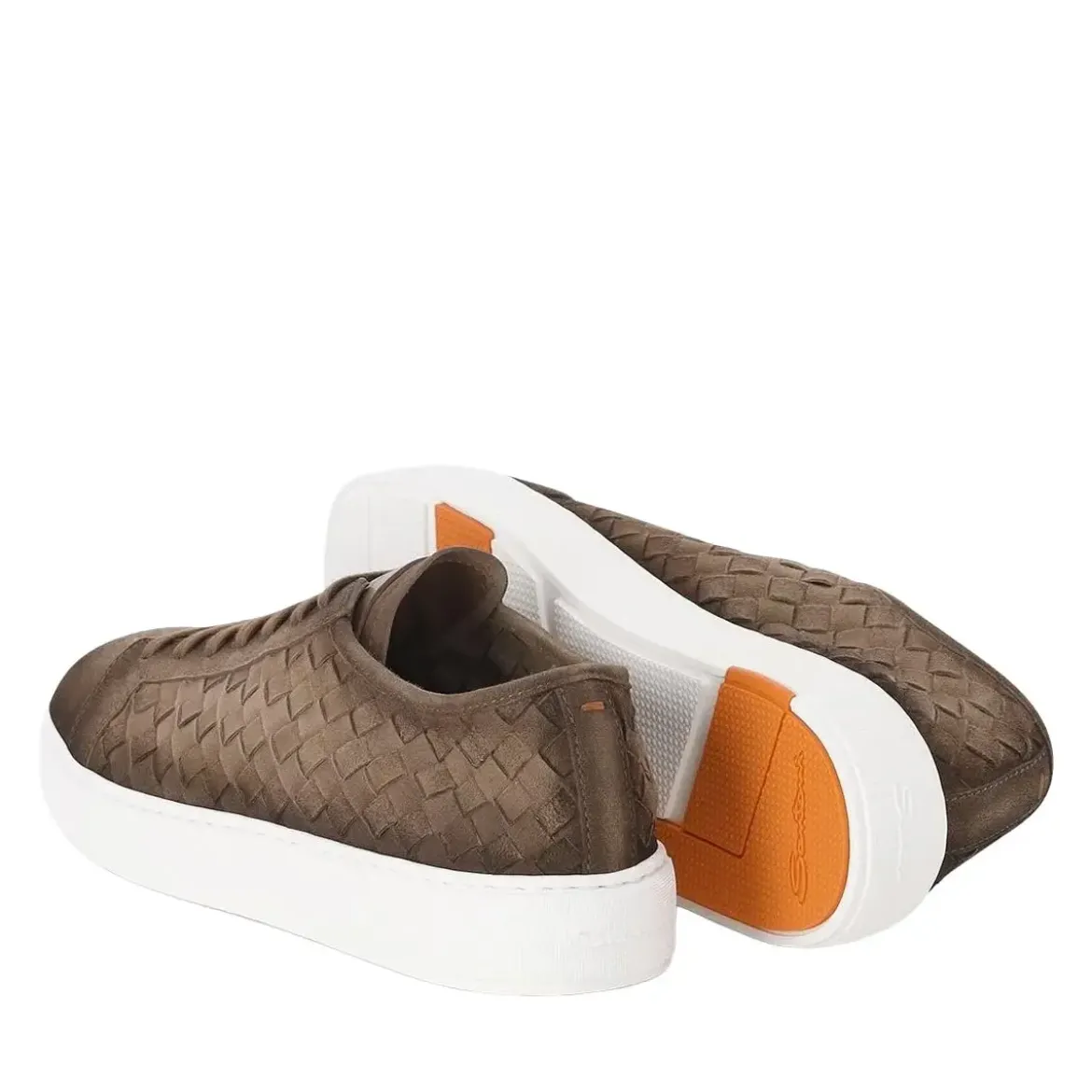 Santoni Sneakers aus geflochtenem Leder braun Schnürschuhe