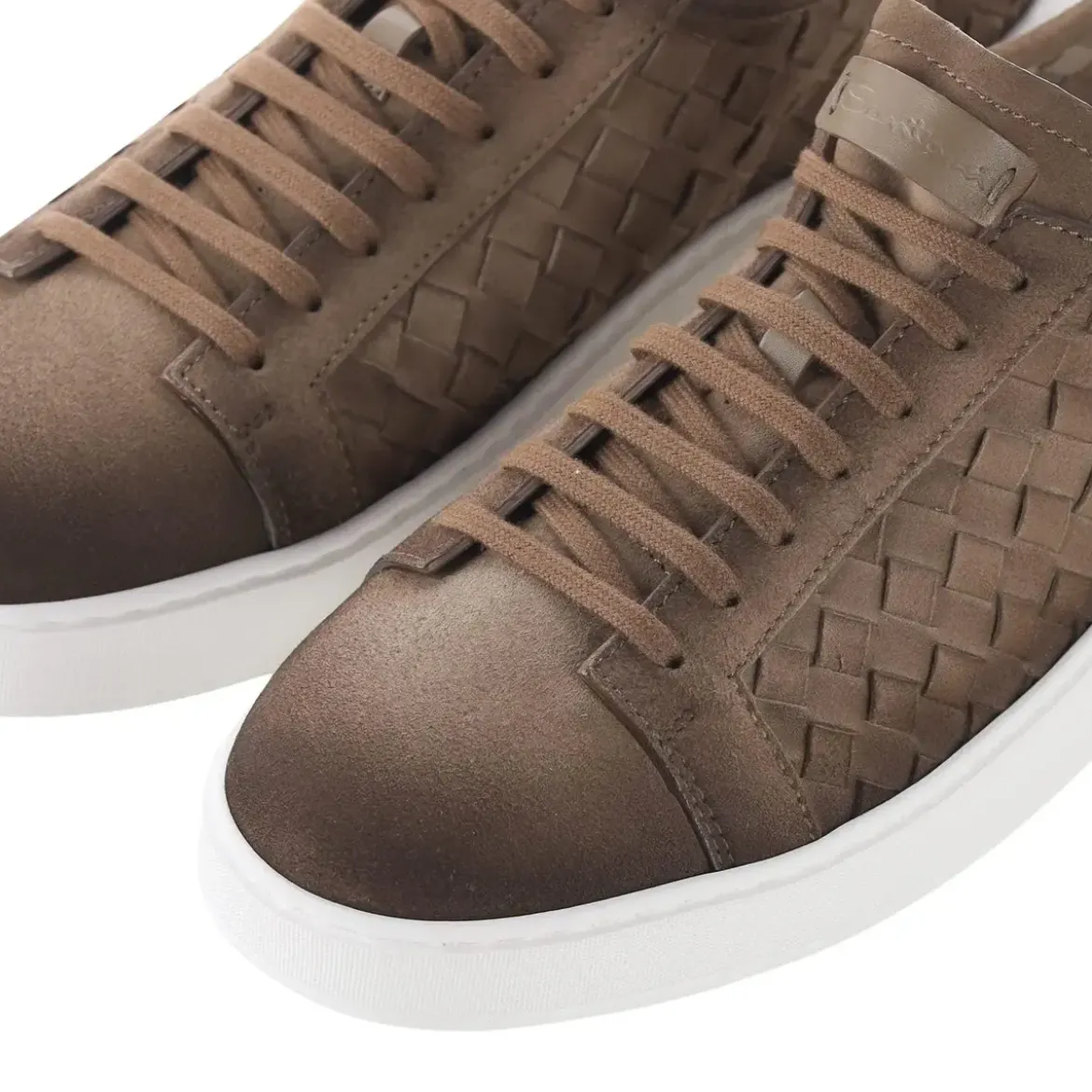 Santoni Sneakers aus geflochtenem Leder braun Schnürschuhe