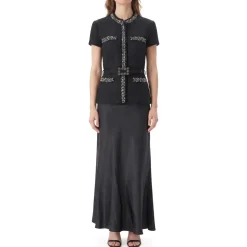Self Portrait Maxi Kleid aus Woll-Mix schwarz Maxikleid