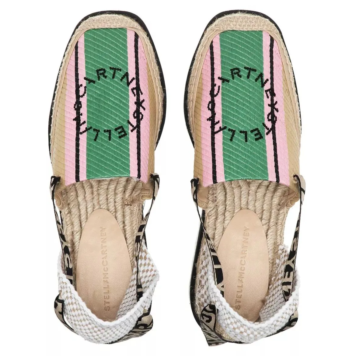 Stella McCartney Gaia Striped Raffia Platform Espadrilles Natural/Green Espadrilles