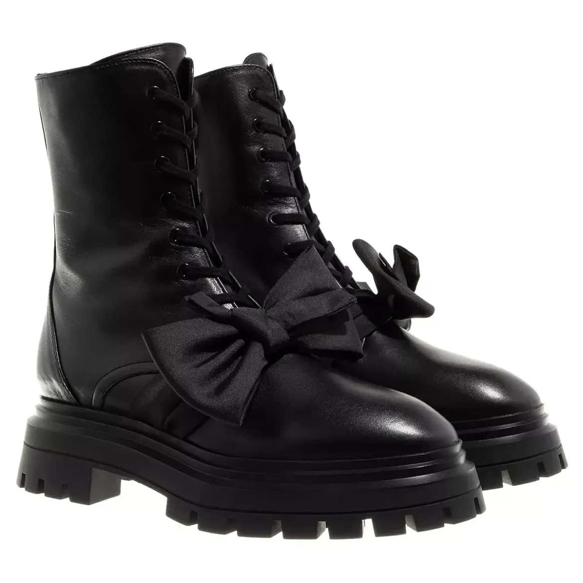 Stuart Weitzman Bedford Loveknot Bootie Black Schnürstiefel