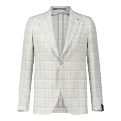 Tagliatore Kariertes Sakko aus Leinen-Mix Grau Blazer