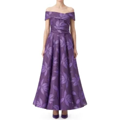 Talbot Runhof Schulterfreies Abendkleid lila Maxikleid