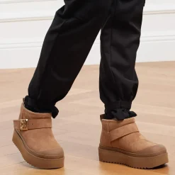 Tory Burch Mellow Shearling Platform Boot Light Chestnut / Gold Stiefeletten