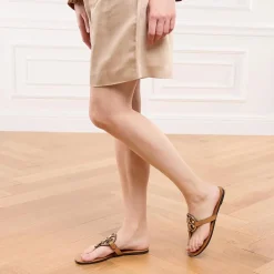 Tory Burch Metal Miller Walnut / Gold Flip Flops