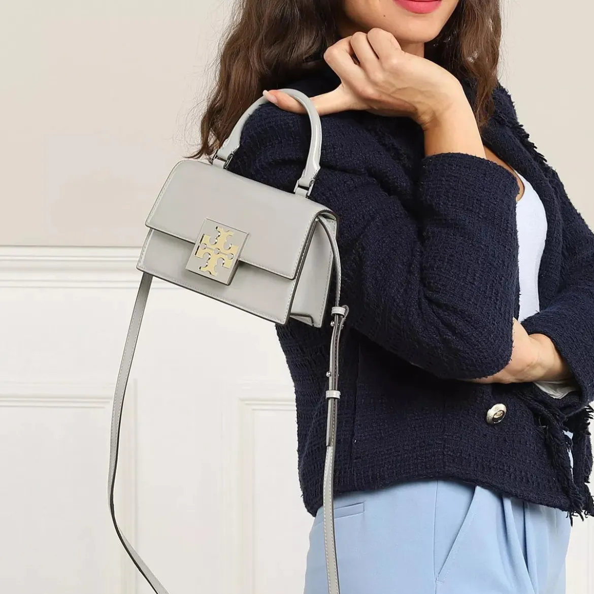 Tory Burch Trend Spazzolato Mini Top-Handle Bag Cloud Gray Satchel