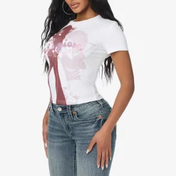 True Religion - Baby Tee- Markanter Grafikprint auf Front- Ret weiss T-Shirt