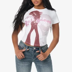 True Religion - Baby Tee- Markanter Grafikprint auf Front- Ret weiss T-Shirt