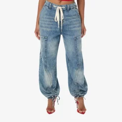 True Religion - Baggy Jogger- Denim-Optik- Weite Silhouette-blau Jeans
