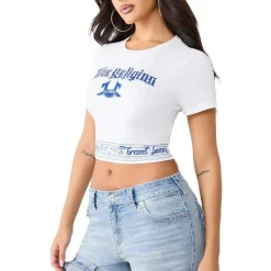 True Religion - Bandeau-Shirt- Enganliegend- Markanter Grafik. weiss T-Shirt