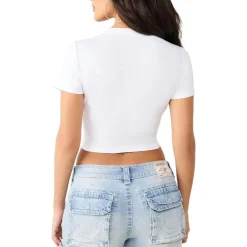 True Religion - Bandeau-Shirt- Enganliegend- Markanter Grafik. weiss T-Shirt