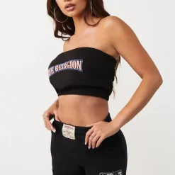 True Religion - Bandeau-Top- Puff-Print- Weiche Fleeceinnensei schwarz Top