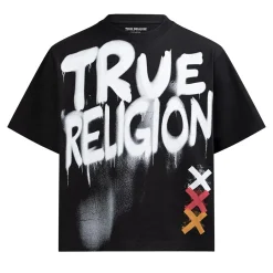 True Religion - Boxy T-Shirt- Rundhalsausschnitt- Markante Log schwarz T-Shirt