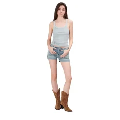 True Religion - Denim-Shorts- Mid Rise- Umgeschlagenen Saum-blau Jeansshorts