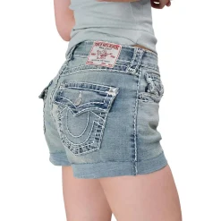 True Religion - Denim-Shorts- Mid Rise- Umgeschlagenen Saum-blau Jeansshorts