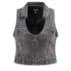 True Religion - Denim-Top- Tiefer Rundhalsausschnitt- Struktur schwarz Top