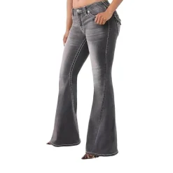 True Religion - Flared-Jeans- Weiter Schlag- Drehbein- Gedreh schwarz Jeans