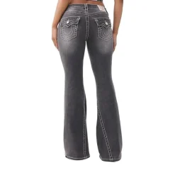 True Religion - Flared-Jeans- Weiter Schlag- Drehbein- Gedreh schwarz Jeans