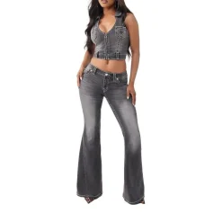 True Religion - Flared-Jeans- Weiter Schlag- Drehbein- Gedreh schwarz Jeans