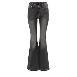 True Religion - Flared-Jeans- Weiter Schlag- Drehbein- Gedreh schwarz Jeans
