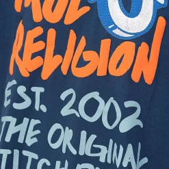 True Religion - Gerader Schnitt- Rundhals- Überschnittende Sch blau T-Shirt
