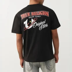 True Religion - Gerader Schnitt- Überschnittende Schultern- Ru schwarz T-Shirt